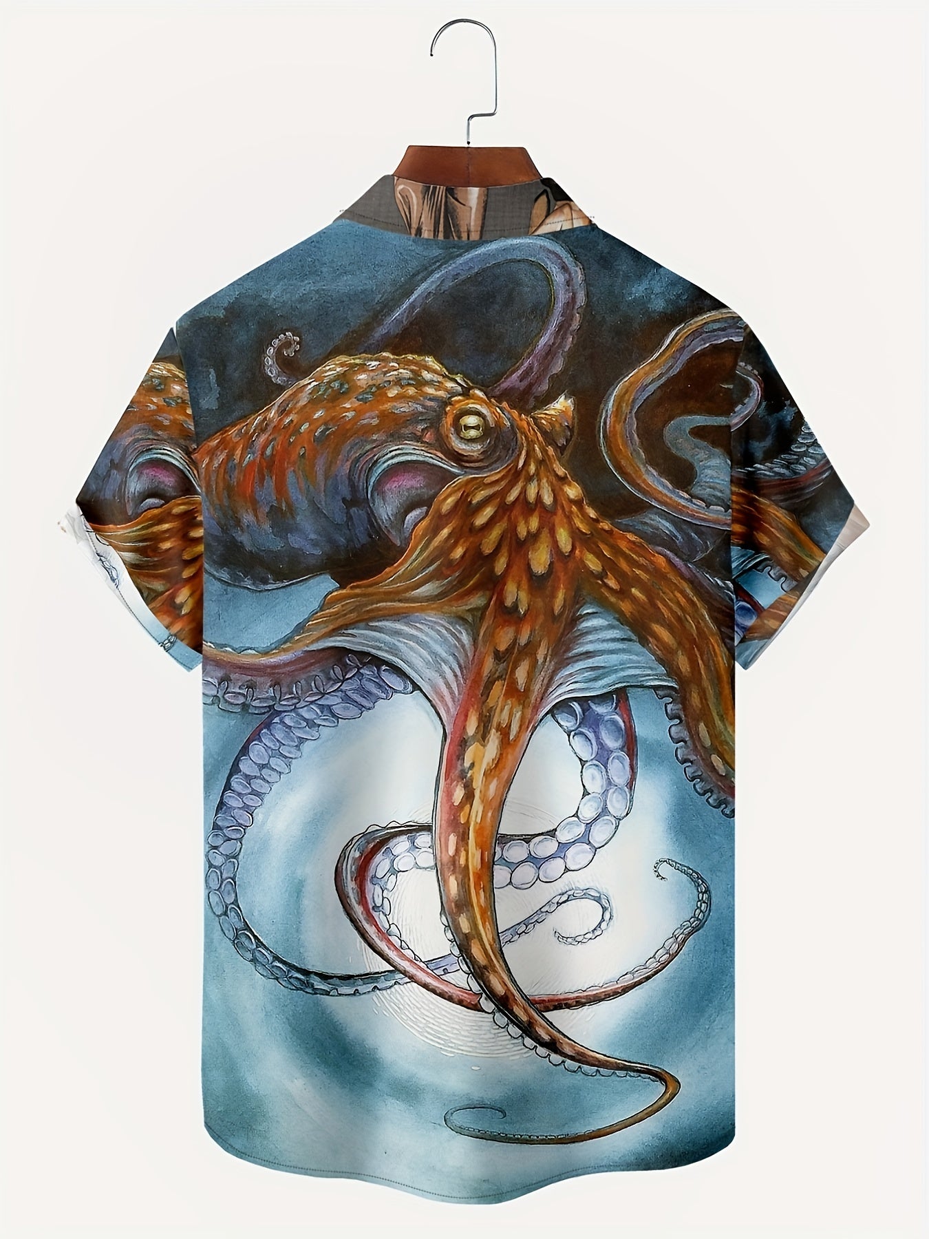 Octopus Print Men's Casual Short Sleeve Shirt for Summer Vacation