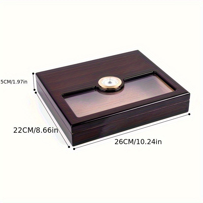 Wooden Storage Box With Hygrometer & Divider For 25pcs Protective Storage