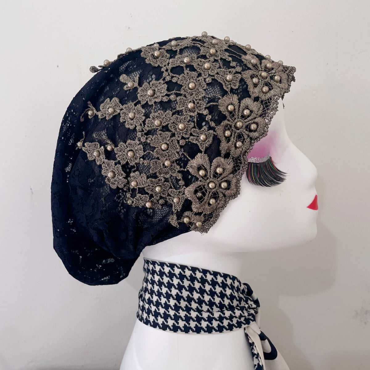 Vintage Flower Beaded Turban Cap Embroidery Head Scarf Chemo Cap