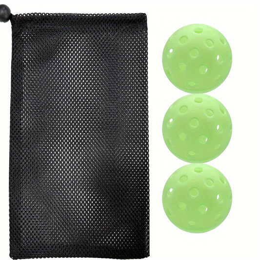 3pcs Luminous Pickleball 40 Holes Outdoor Pickleball With Net Bag