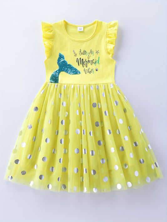 Toddler Girls Mermaid Tail Mesh Dress for Beach Vacation