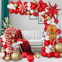 Christmas Balloon Garland Arch Kit Red Golden Candy Cane Balloons