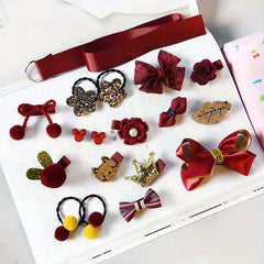 14pcs Girls Hair Accessories Set Crown Hair Tie Bow Duckbill Clip Cartoon Rabbit