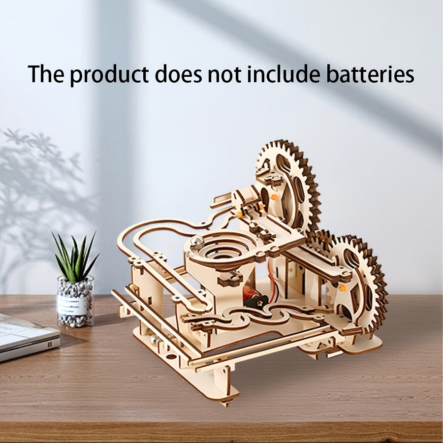 Wooden 3D Marble Runway Puzzle Kit Handcrafted Track Decor with Gears & Ramps