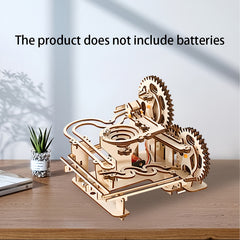 Wooden 3D Marble Runway Puzzle Kit Handcrafted Track Decor with Gears & Ramps