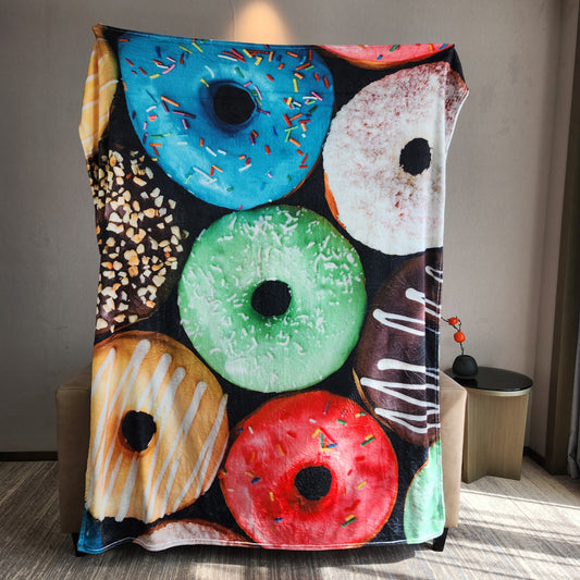 3D Donut Print Throw Blanket Warm Flannel Casual Blanket