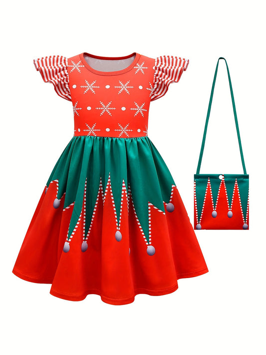 Girl's Christmas Costume Snowflake A-line Dress Kids Clothes For Party
