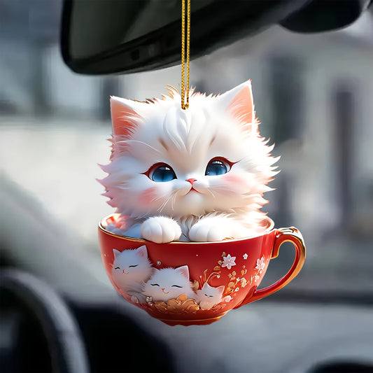 Charming Cat Acrylic Car Hanging Ornament - Christmas & Home Decor