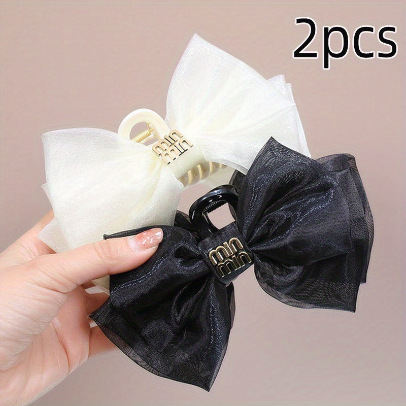 2pcs Organza Bow Hair Claw Clip Nonslip Shark Clip Women Girls Hair Claw