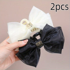 2pcs Organza Bow Hair Claw Clip Nonslip Shark Clip Women Girls Hair Claw