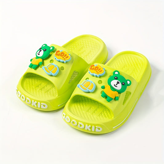 Boys Cartoon Bear Open Toe Slippers Non Slip Lightweight Indoor Shower Pool