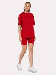 Casual Solid Two-piece Set Short Sleeve T-Shirt & Skinny Shorts