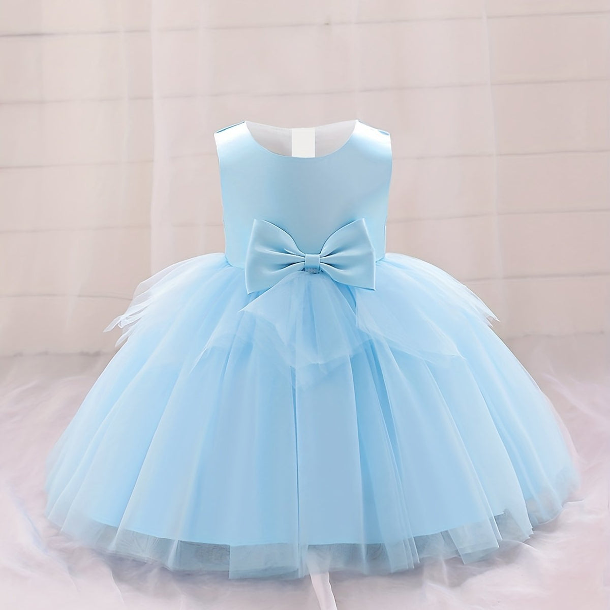 Baby Girl Dress Mesh Bowknot Princess Sleeveless Multicolor Evening Dress