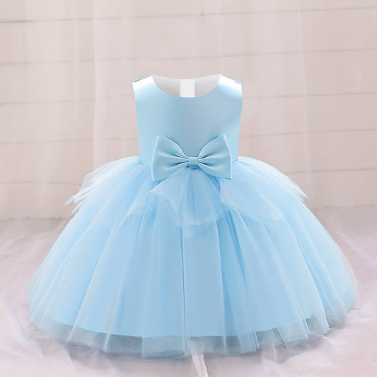 Baby Girl Dress Mesh Bowknot Princess Sleeveless Multicolor Evening Dress