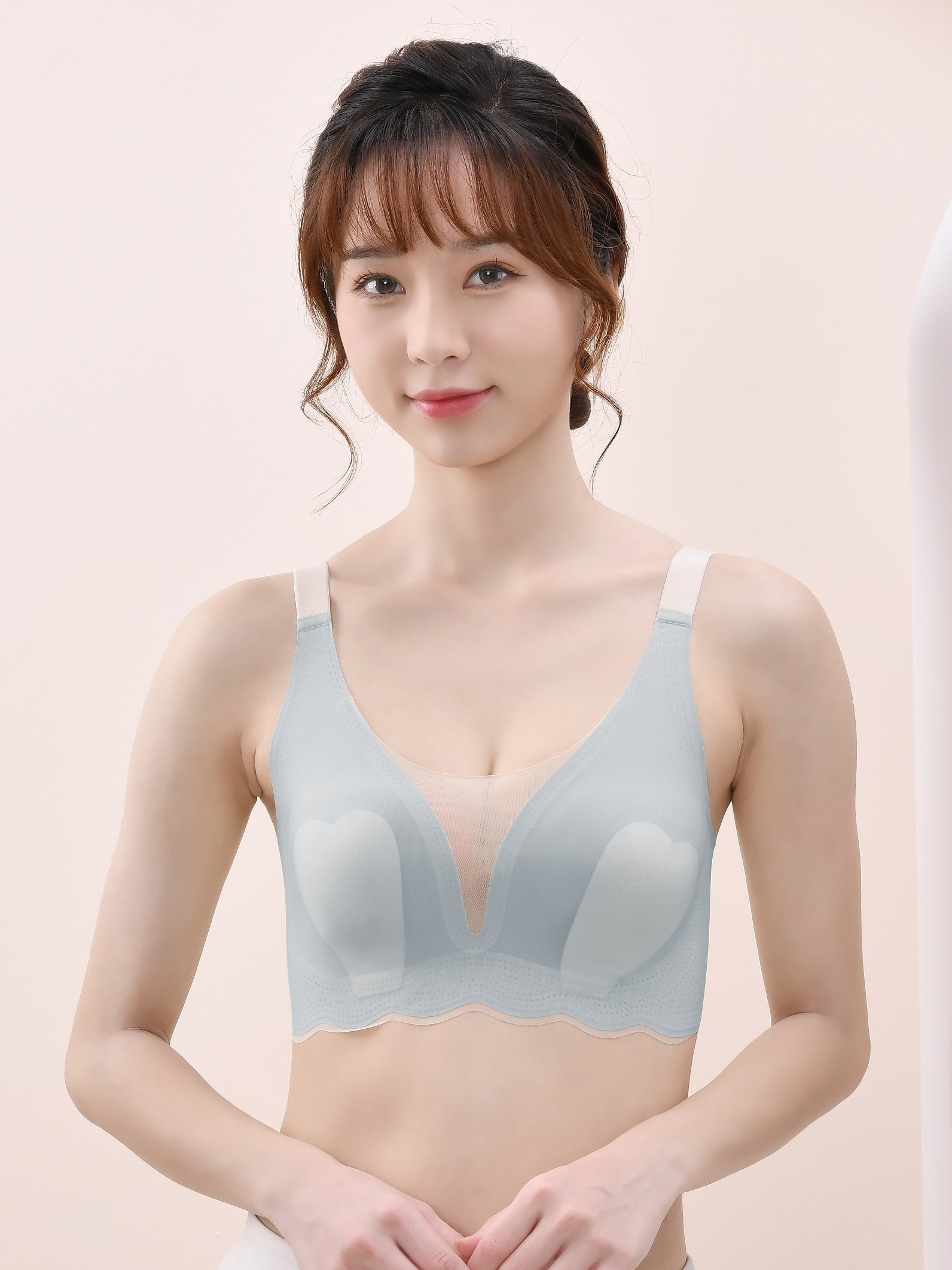 Mesh Wireless Bra Seamless Scallop Trim