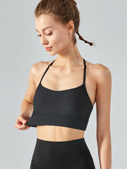 Solid Halter Neck Sports Bra High Stretch Running Yoga Bra