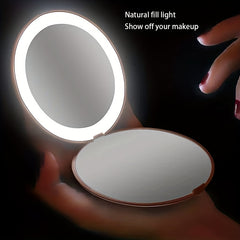 2x Magnification LED Compact Makeup Mirror with Light Portable Handheld Mirror