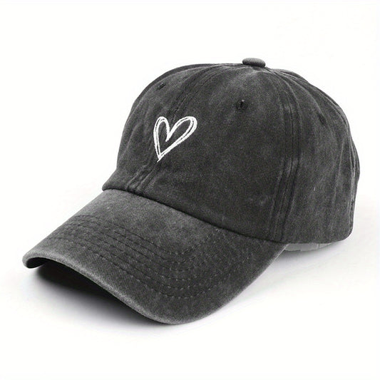 Distressed Vintage Baseball Cap Heart Printed Sun Hat