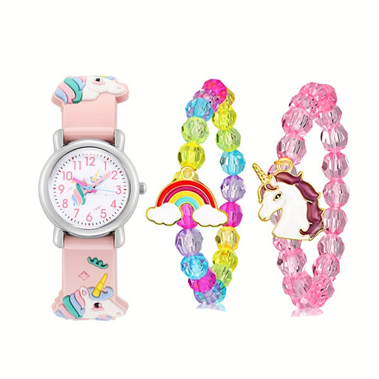 3pcs Girls Quartz Watch Bracelets Set Holiday Gift
