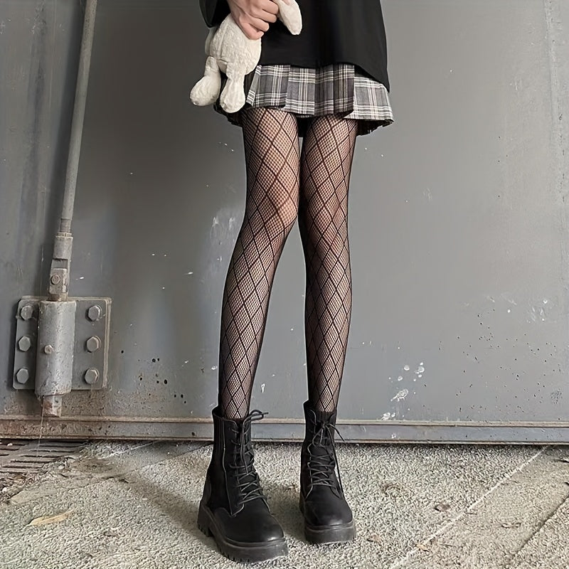 Argyle Pattern Fishnet Tights High Waist Mesh Pantyhose