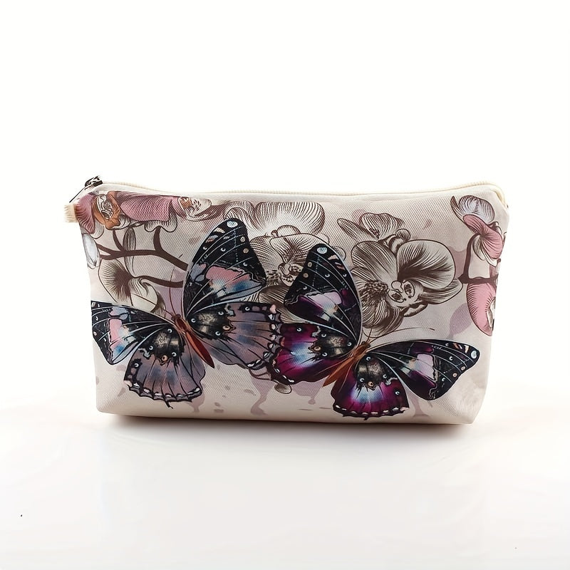 Vintage Butterfly Pattern Makeup Zipper Bag Lightweight Portable Cosmetic Bag