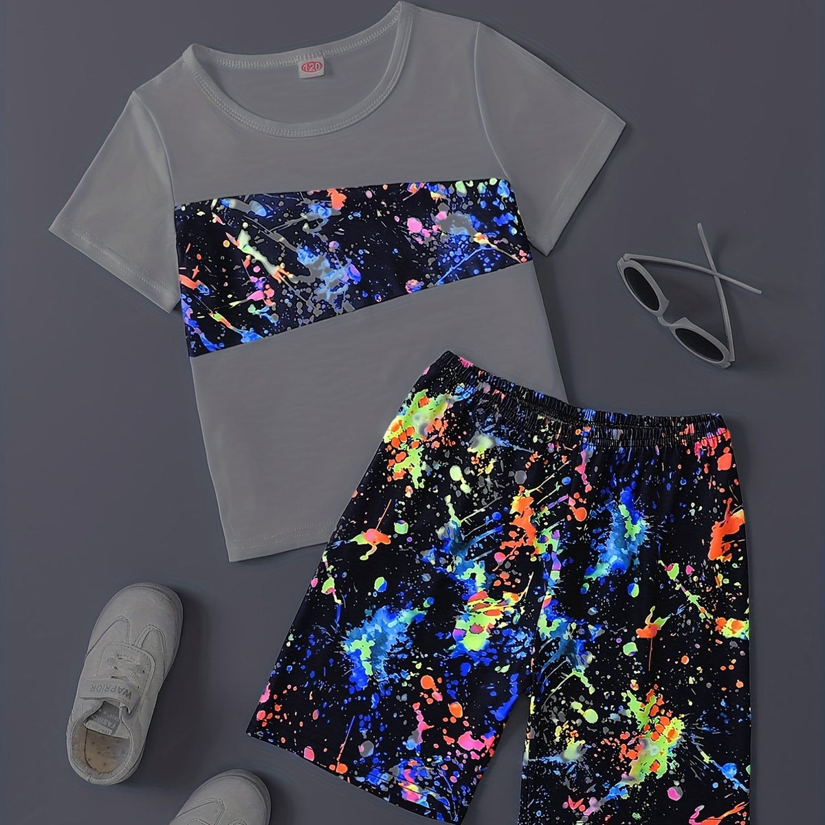 Boys Graffiti Print T-shirt & Shorts Set - Summer Casual