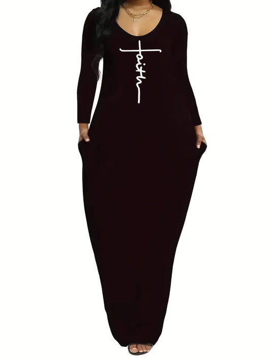  Casual Dress Women's Plus Letter Print Maxi Dress