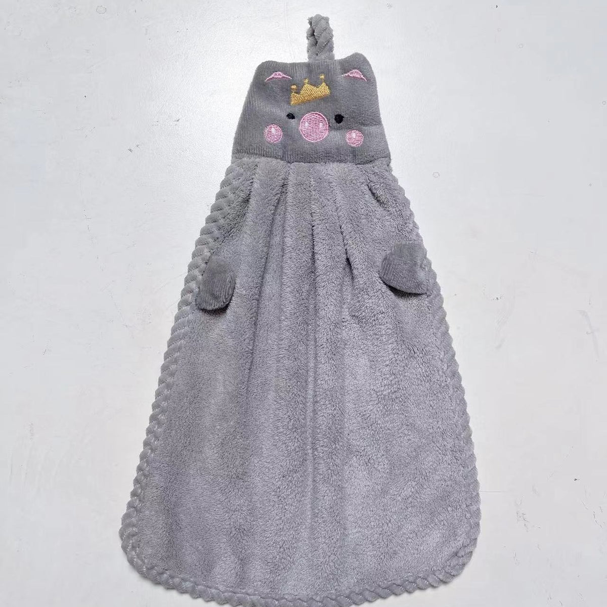 Soft Coral Fleece Piggy Hand Towel for Kitchen Use