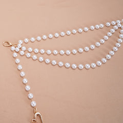 Faux Pearl Waist Chain Belt Floral Decor Sweater Stiletto Belt