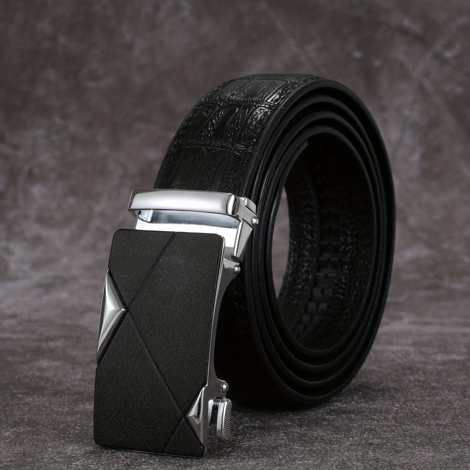 Men's Crocodile Pattern Automatic Buckle PU Leather Belt