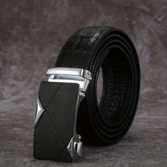 Men's Crocodile Pattern Automatic Buckle PU Leather Belt