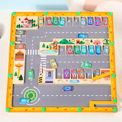 Wooden Magnetic Pen Letter Pairing Parking Maze Game Educational Toy