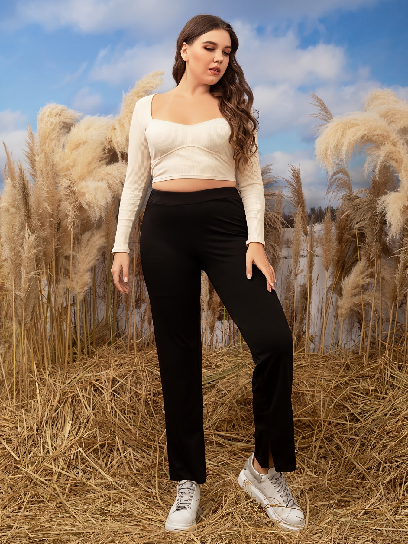  Women's Basic High Rise Straight Leg Pants