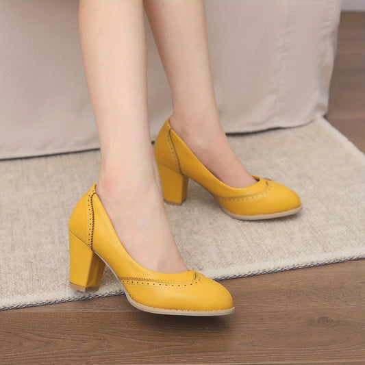 Women's Chunky High Heel Brogues Pumps Retro Dress Shoes