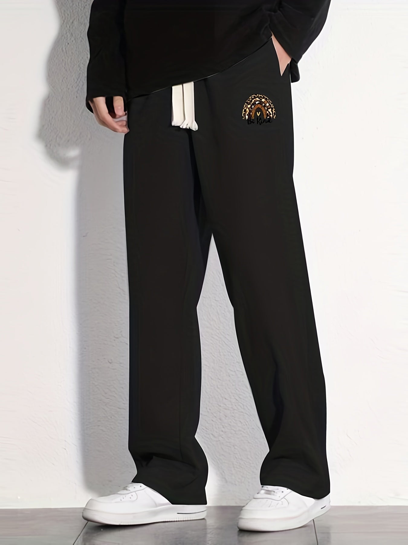 Be Kind Letter Print Casual Loose Fit Drawstring Pants