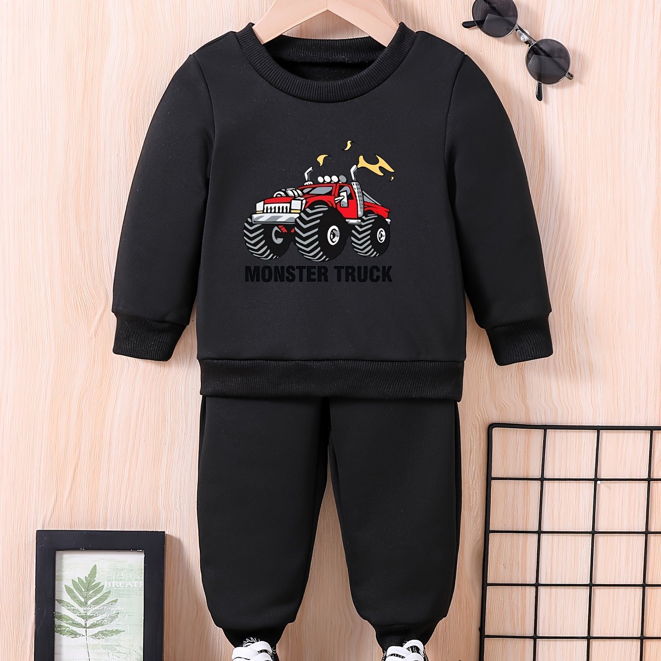 Baby Cartoon MONSTER TRUCK Outfit Long Sleeve Sweatshirt Trousers Set