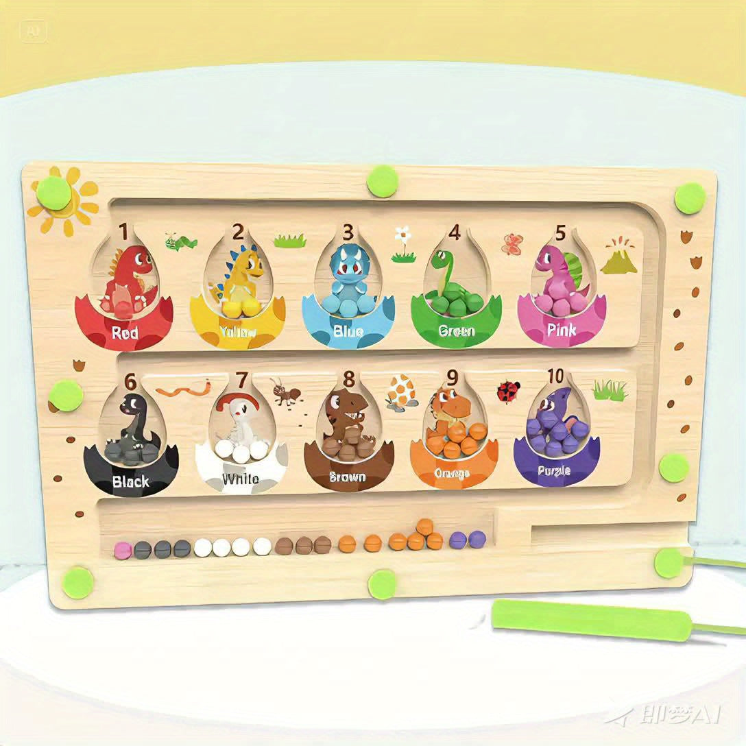 Wooden Dinosaur Magnetic Maze Number Puzzle Toy