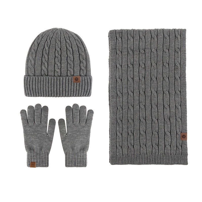 Alpaca Fleece Knitted Hat Scarf Gloves Set for Men Women