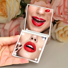 LED Compact Travel Makeup Mirror With Light Pink