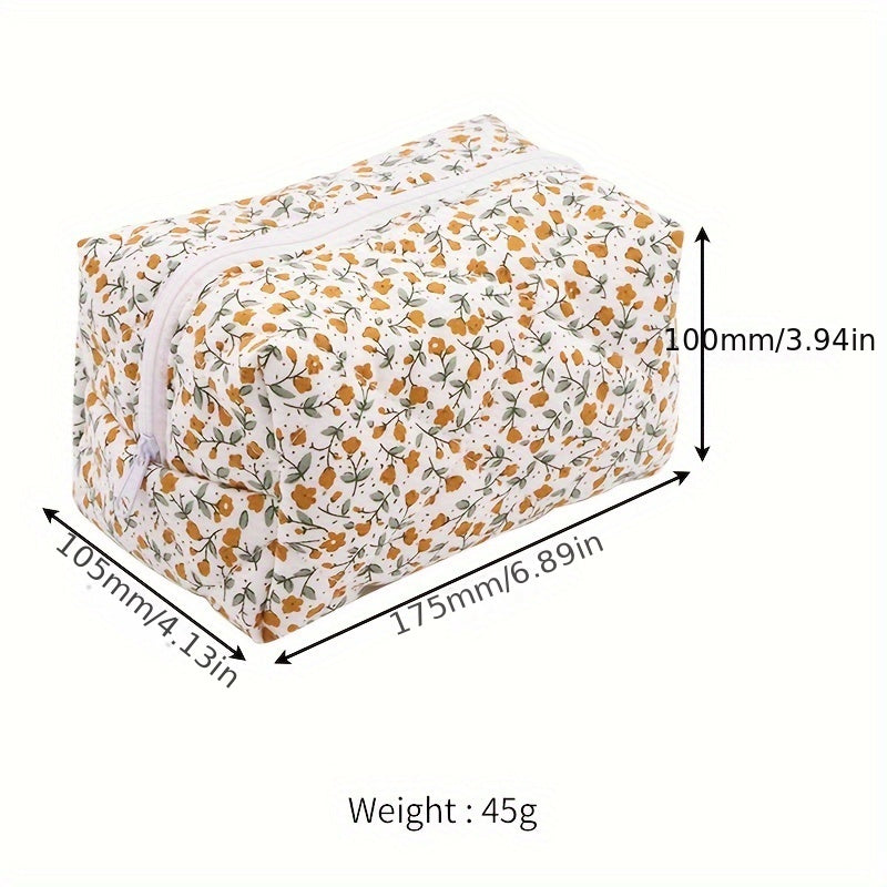 Floral Cotton Makeup Toiletry Bag Zippered Pouch