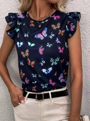  Women's Butterfly Print Sleeve Top
