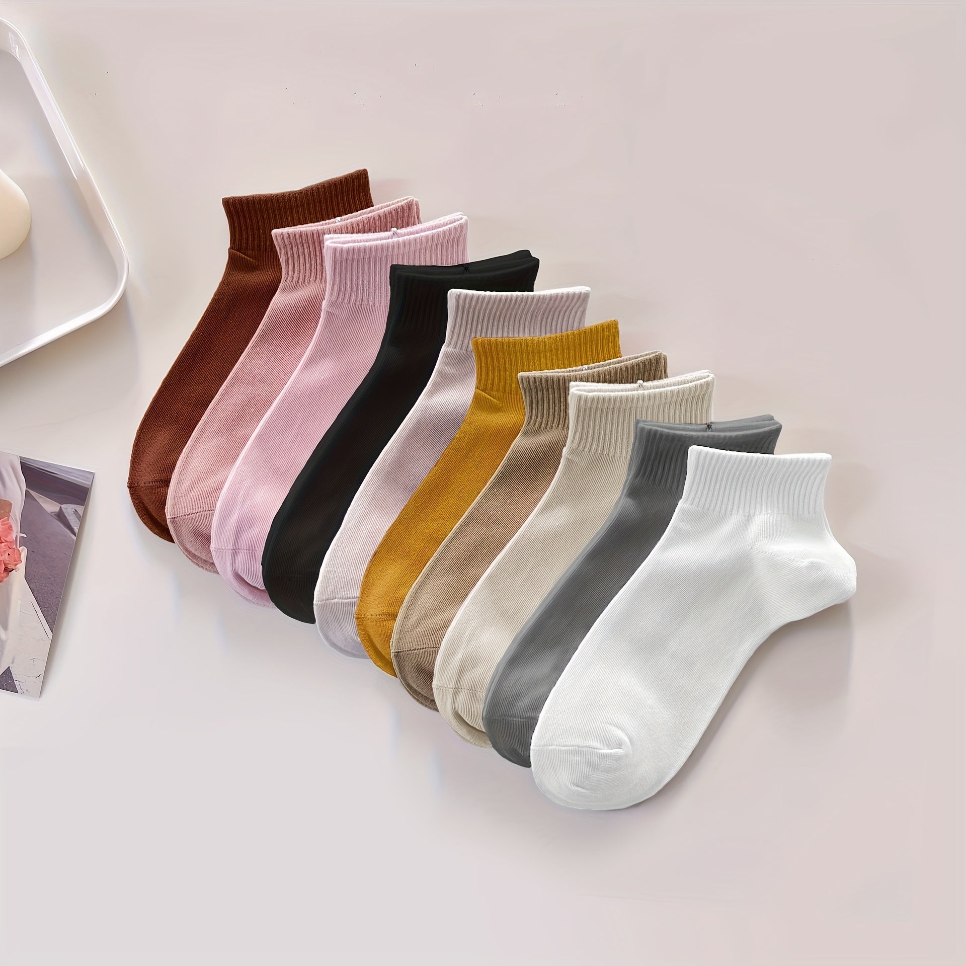 10 Pairs Women's Crew Short Socks Solid Colors Breathable Comfortable Stockings