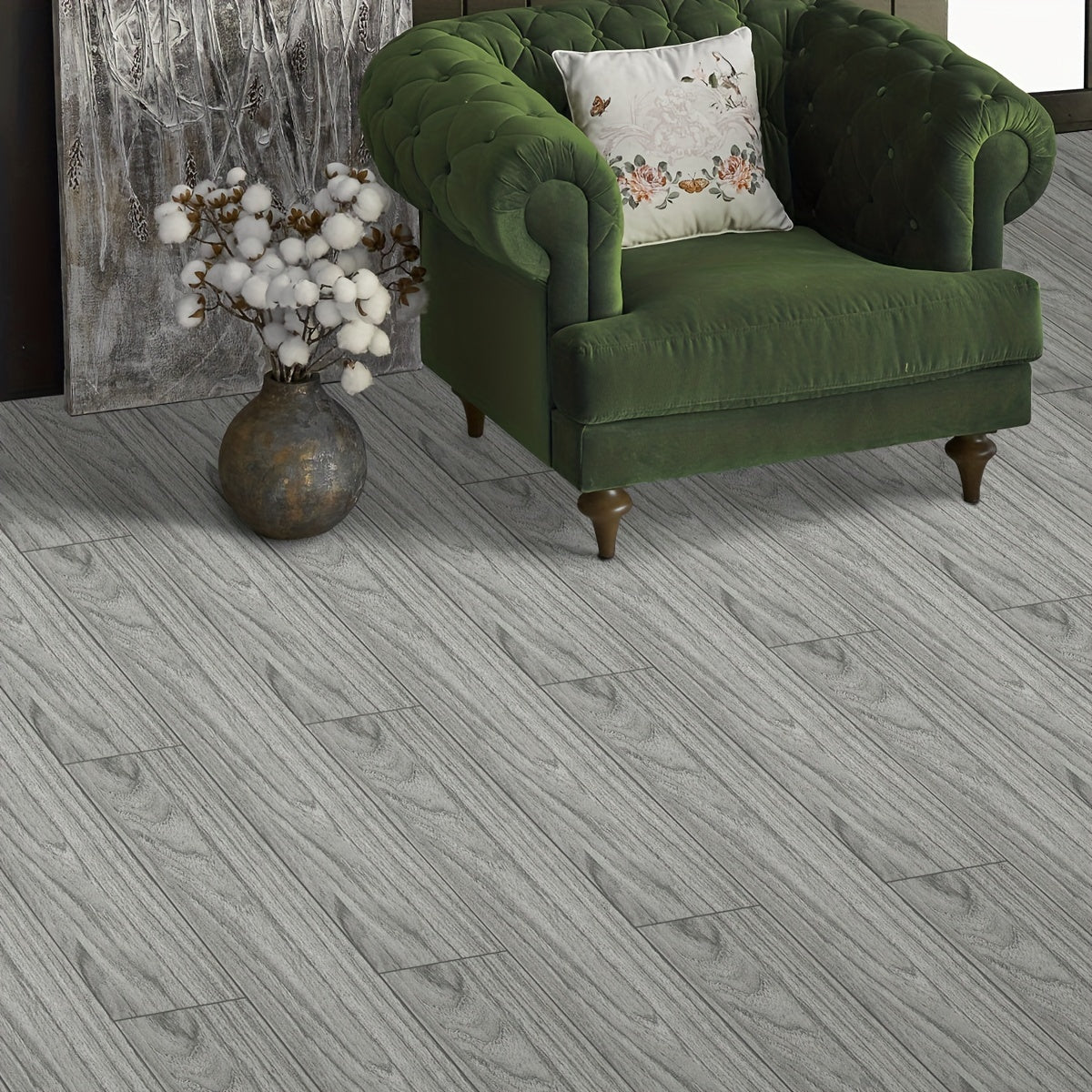 Wood Grain Raw Printing Signal Gray Floor Stickers