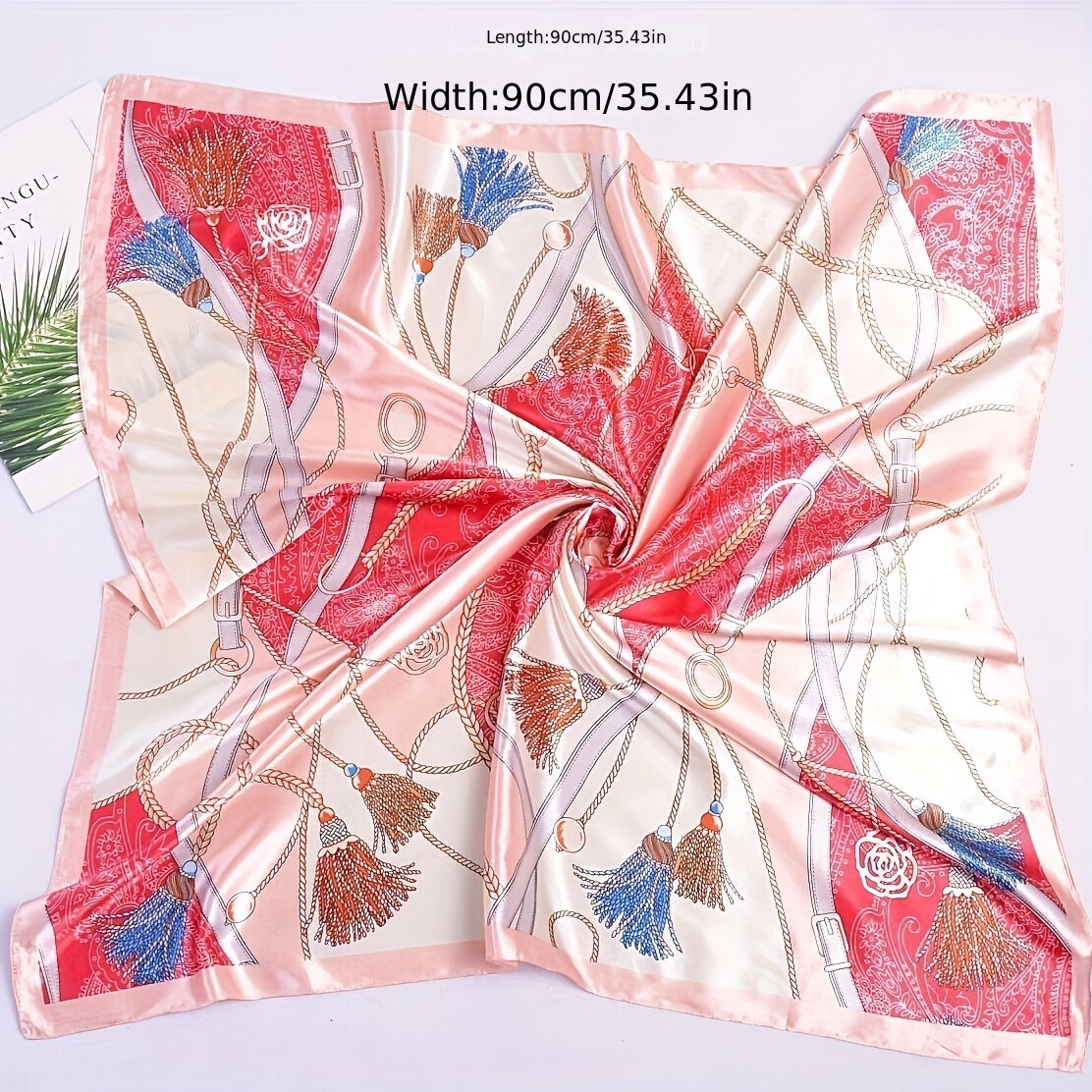 89 99cm Boho Large Square Scarf Satin Head Scarf Neck Sunshade Bandana Wraps