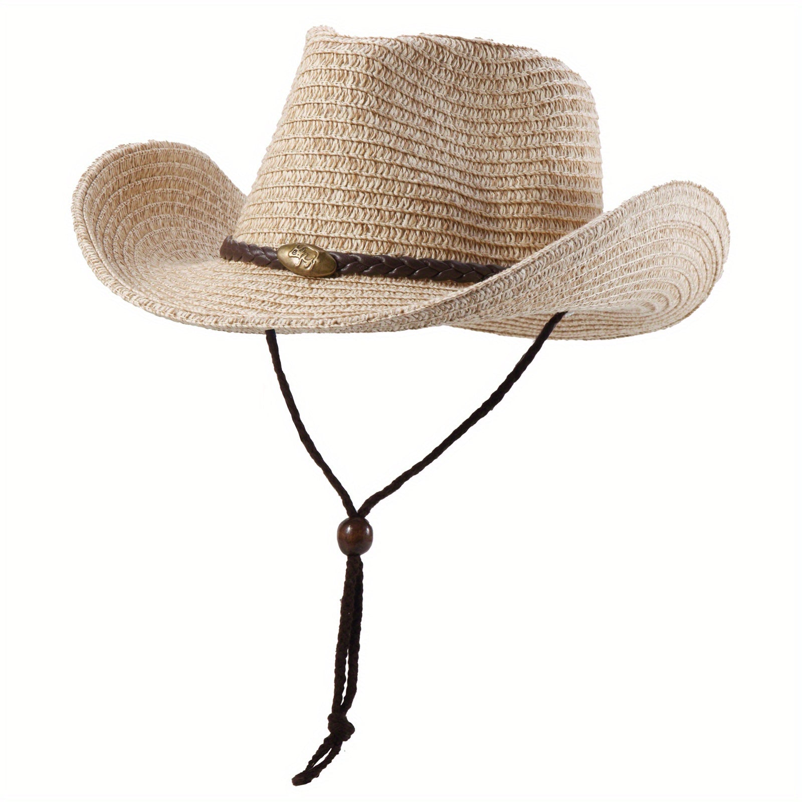 Summer Straw Cowboy Hat Western Style Unisex Windproof Crushable Hat