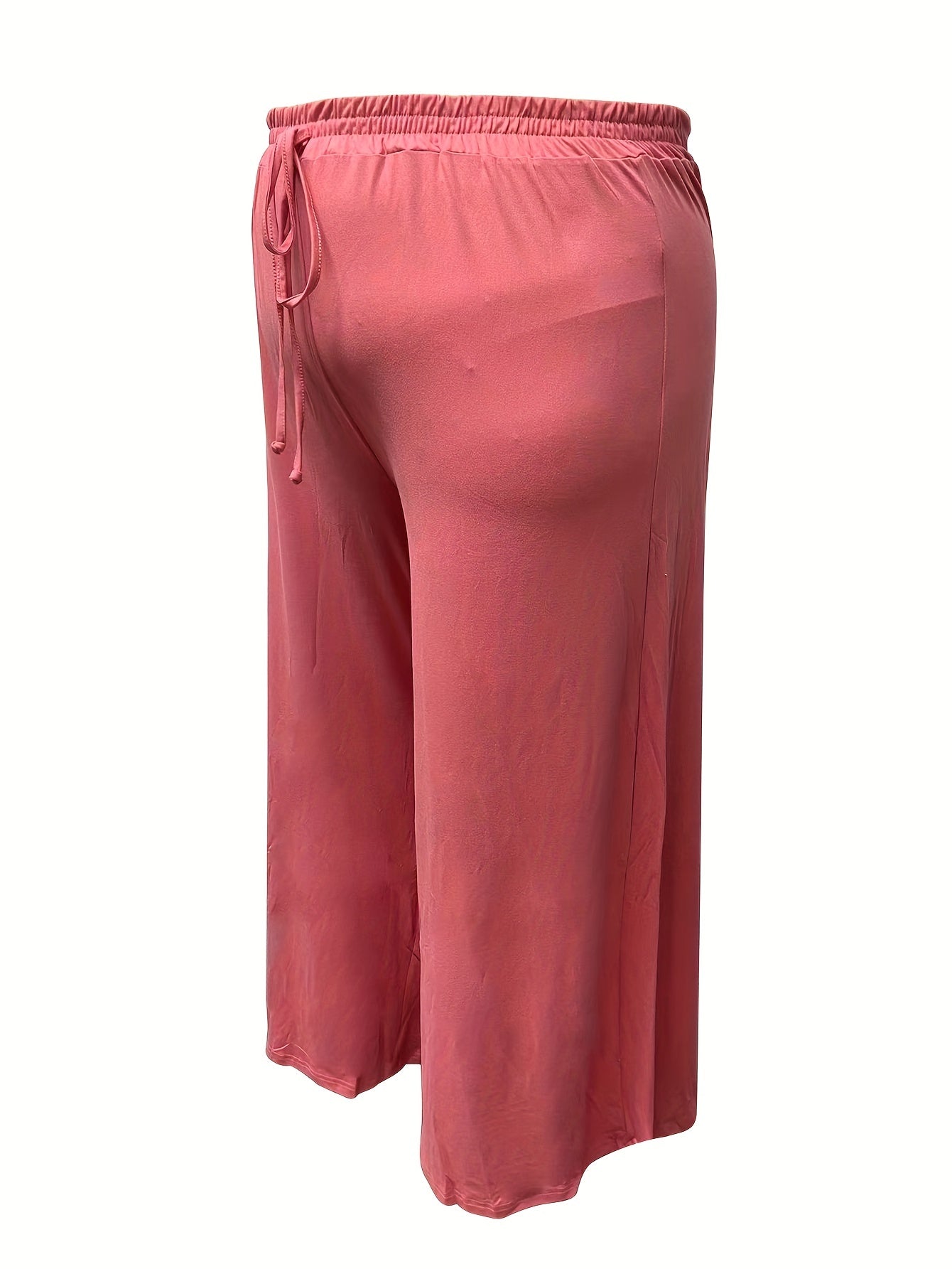 Women's Plus Solid Paperbag Elastic Waist Wide Leg Pants