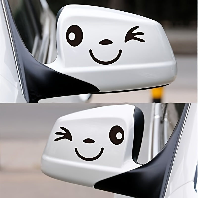 2pcs Cartoon Happy Face Car Stickers Rearview Mirror Decals