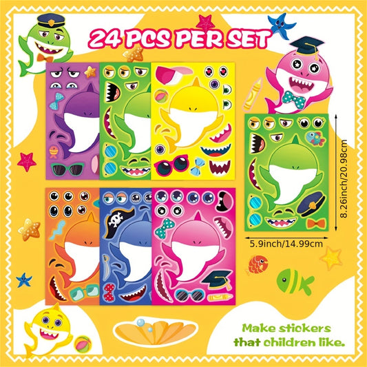 24 Sheets Pack Shark Game Puzzle Stickers DIY Crafts Teacher Reward
