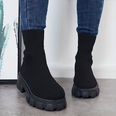 Women's Knitted Short Boots Slip On Stretch Boots Outdoor Non Slip Shoes