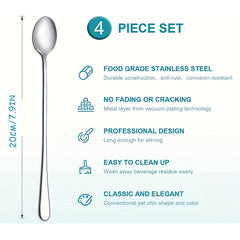 4pcs Stainless Steel Long handled Ice Cream Scoop Cocktail Stirring Spoon